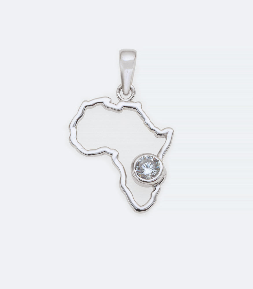 Map of Africa Clear CZ Silver Pendant - 300