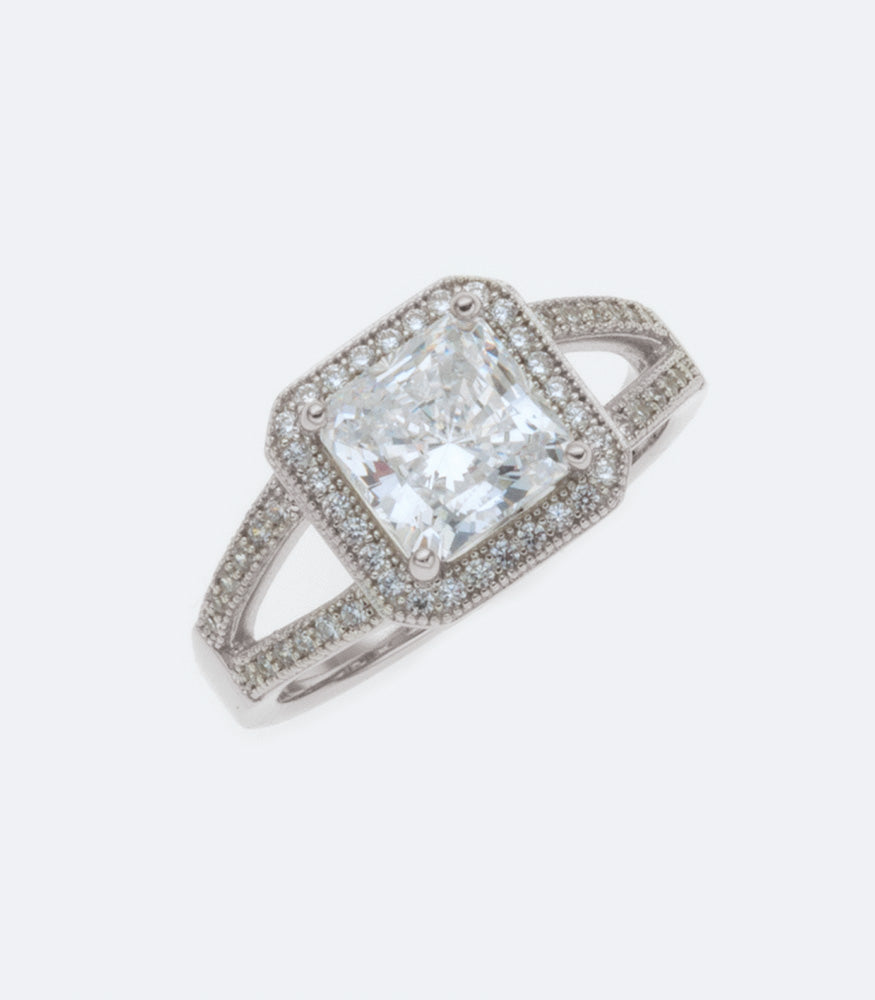 Square CZ Micro Setting Silver Ring