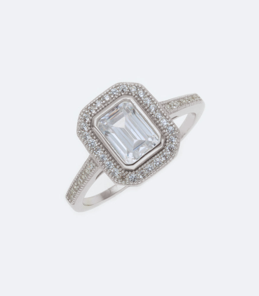 Square Clear CZ with Clear Sides Silver Ring - 153