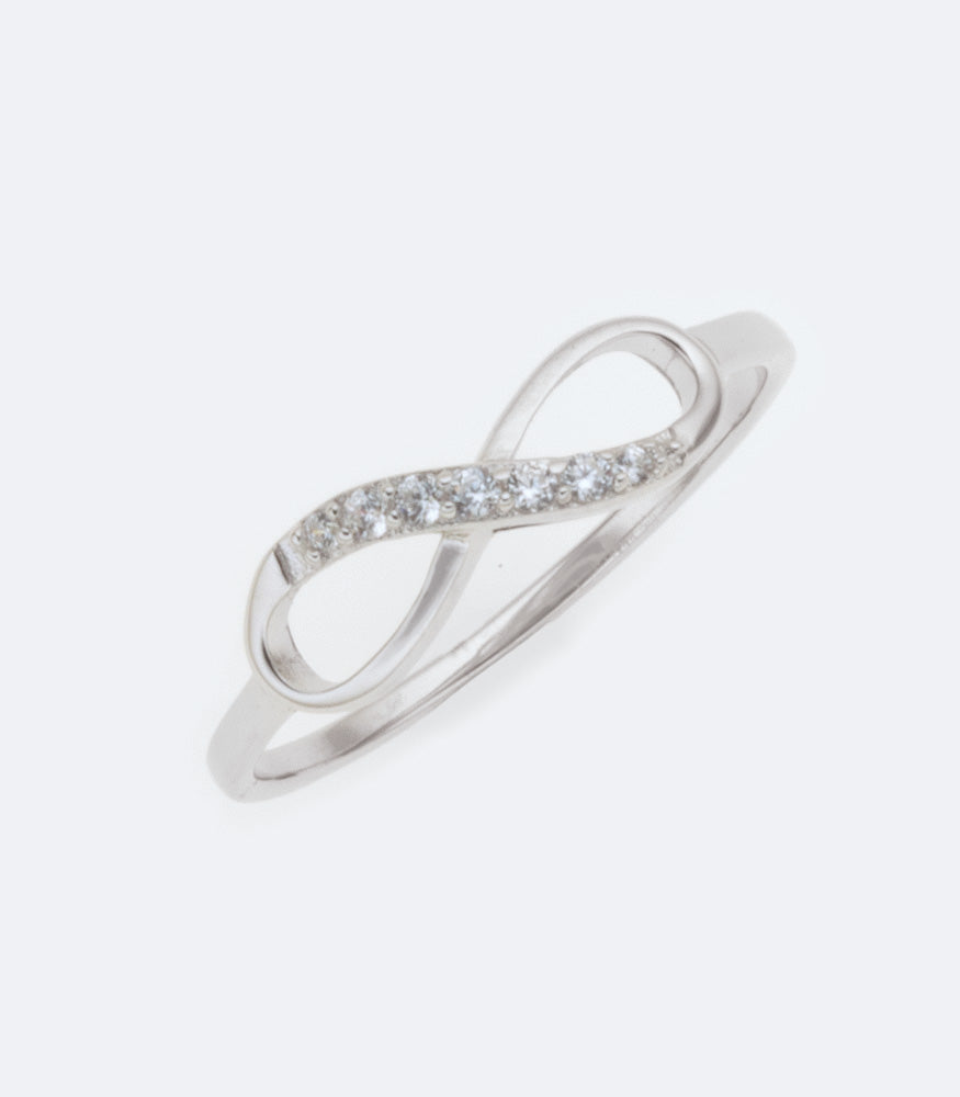 Infinity 203 Plain + Cubic Zirconia Rhodium Ring