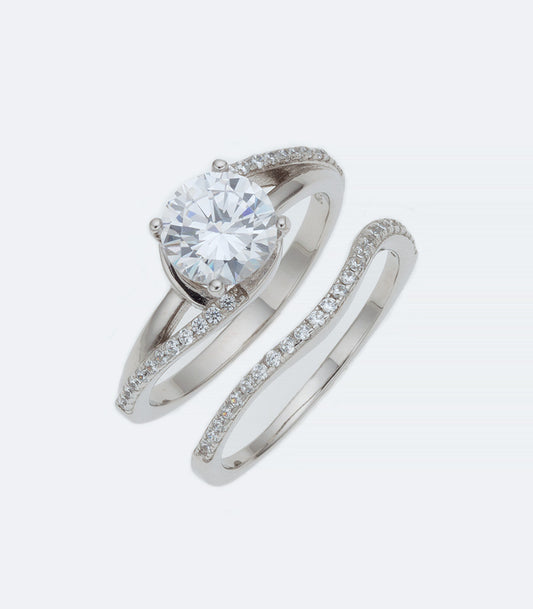 CZ Silver Ring Wedding Set -327