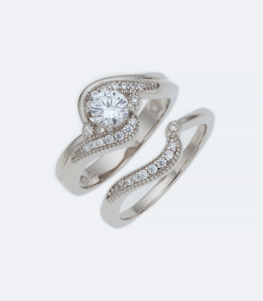 CZ Silver Ring Wedding Set -330