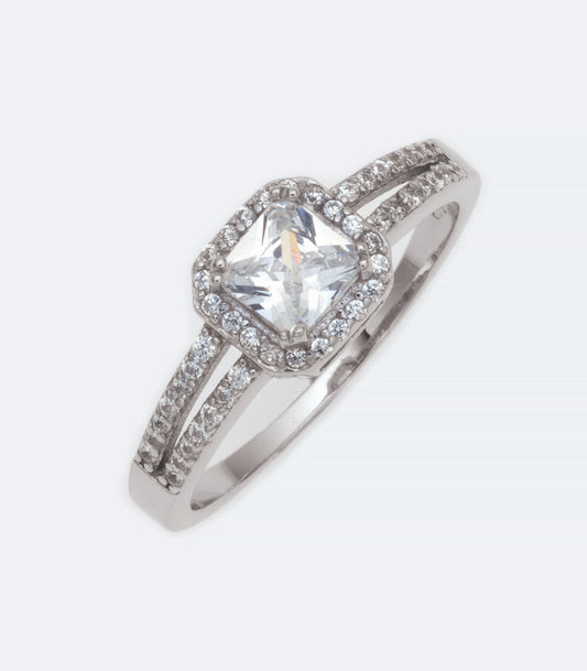 Fancy Square CZ Silver Ring - 345