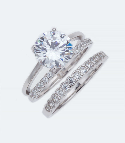 CZ Silver Wedding Ring Set - 357