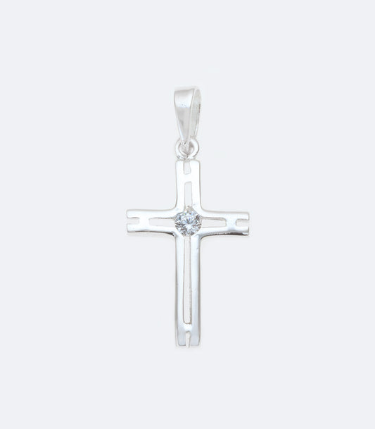 Cross Sterling Silver Pendant With Single Cubic Zirconia - SSRL 036