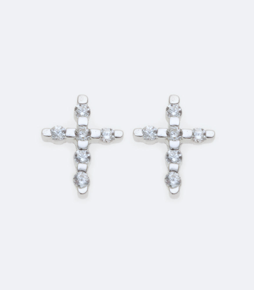 Cross Sterling Silver Stud Earrings With Cubic Zirconia