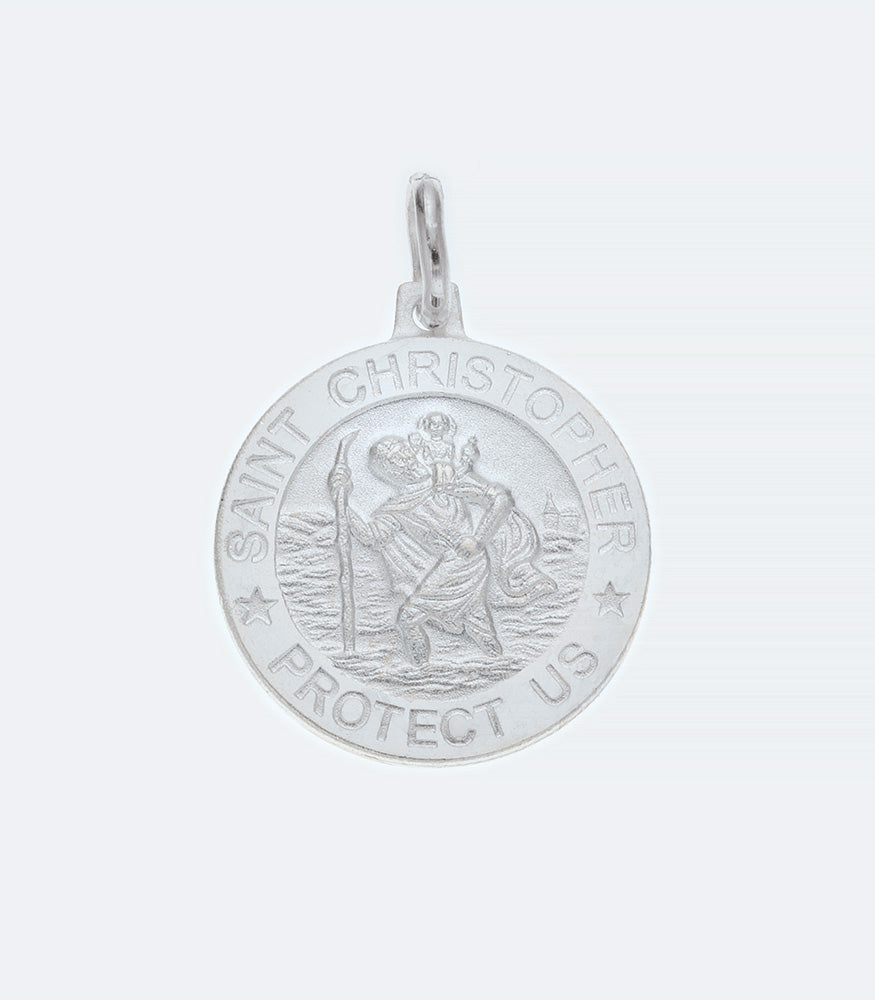 Round St Christopher 18mm Sterling Silver Pendant