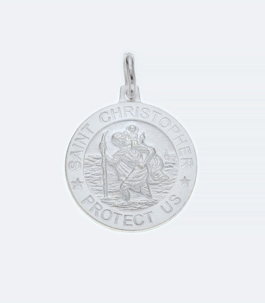 Round St Christopher 18mm Sterling Silver Pendant