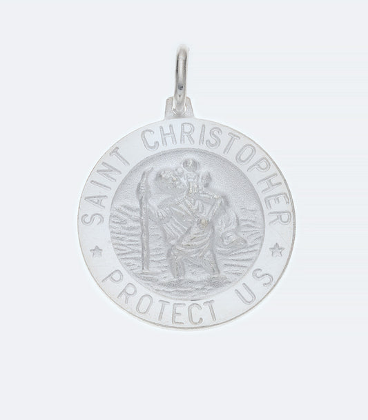 Round St Christopher 20mm Sterling Silver Pendant