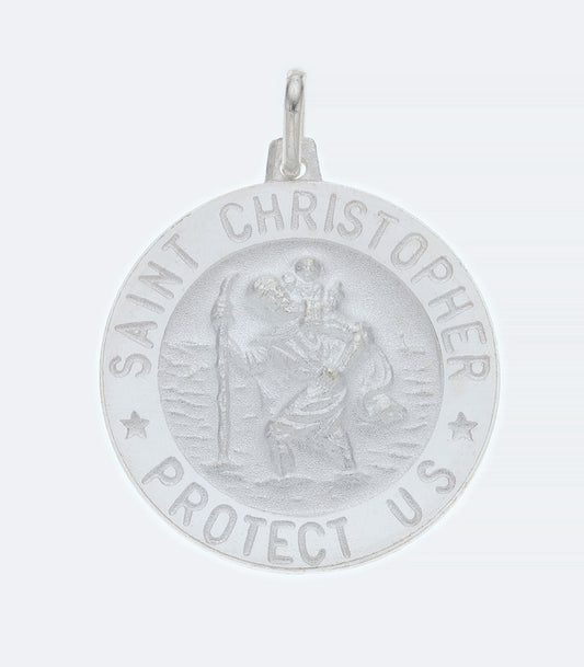 Round St Christopher 23mm Sterling Silver Pendant