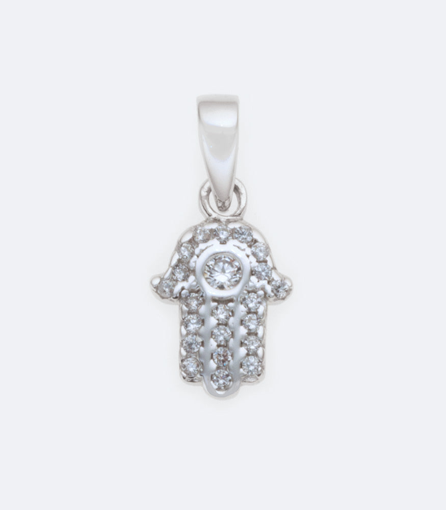 Hamsa CZ Silver Pendant