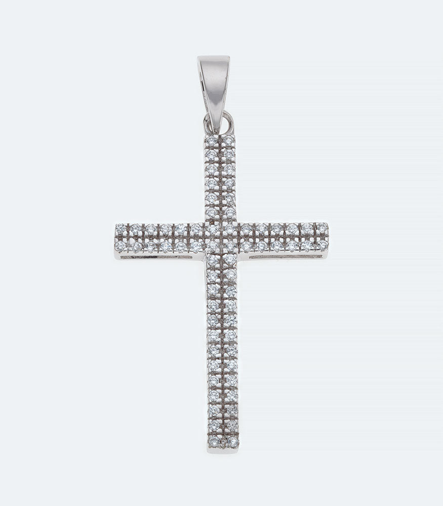 Silver Cross with Double Row CZ