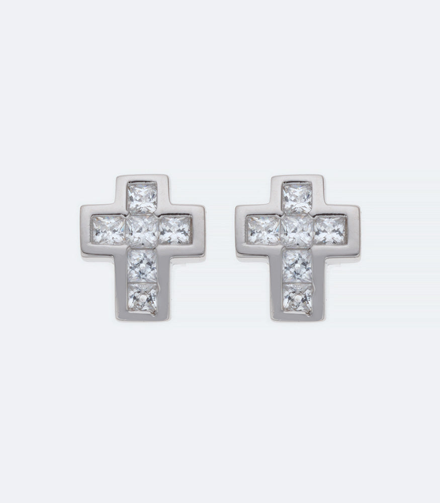 Cross CZ Silver Earrings - 141